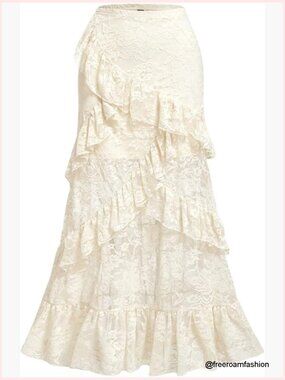 Y2k Lace Long Skirt High Waist Layered Ruffle Hem A Line Maxi Skirt